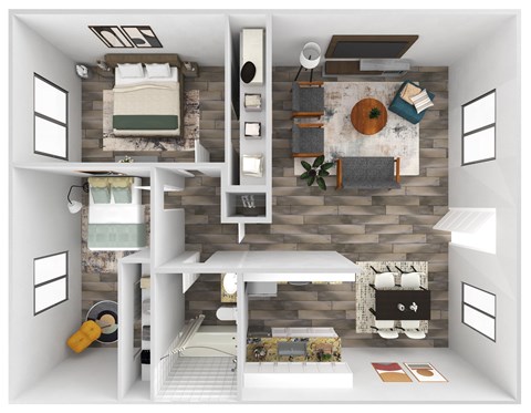 Floor plan for 2 beds, 1 bath, 789 sqft